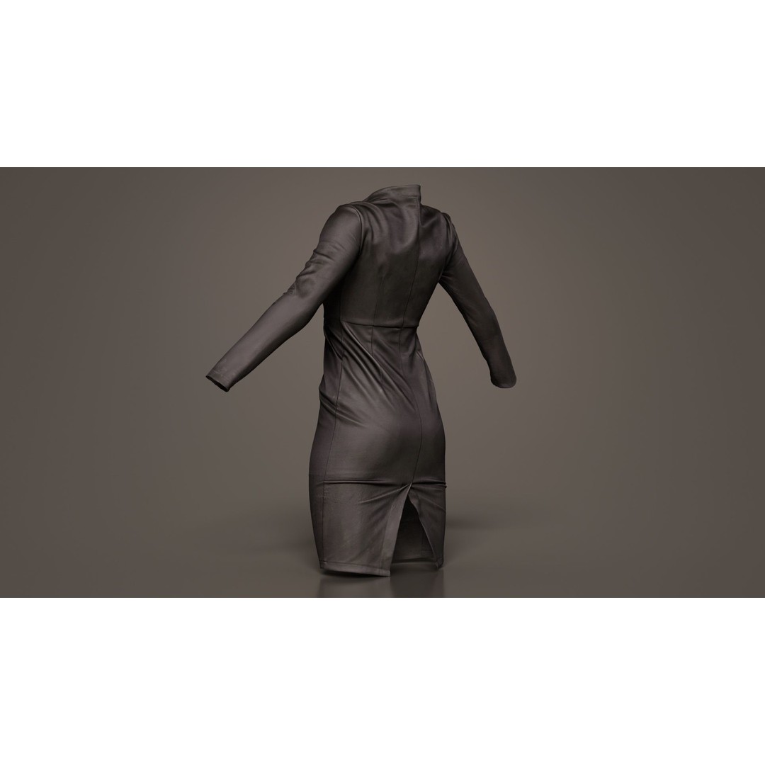 Split Leather Zipper Dress 3D Model – Low Poly Game Asset, FBX, Blender - View 9