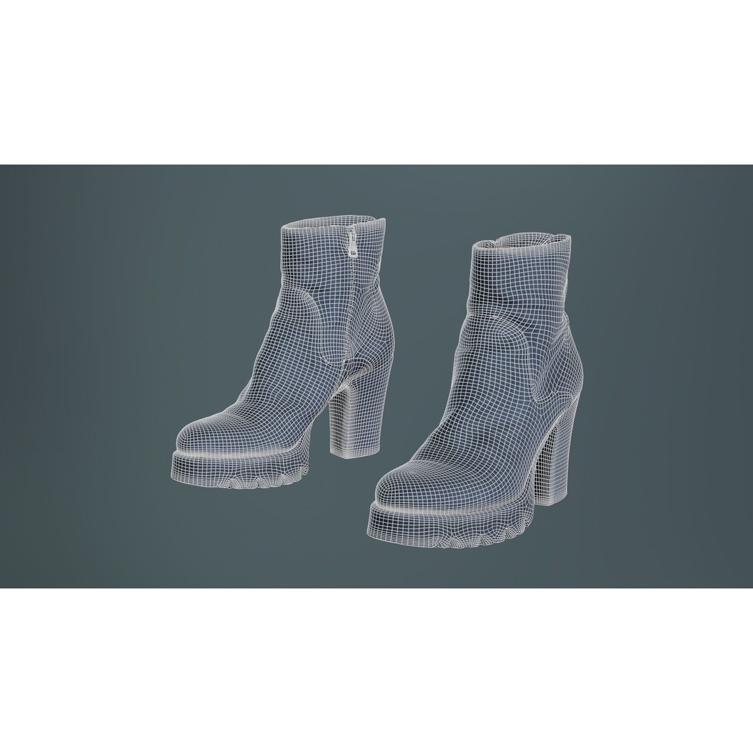 Black Leather Zipper Boots 3D Model – Low Poly Game Asset, FBX, Blender - View 11