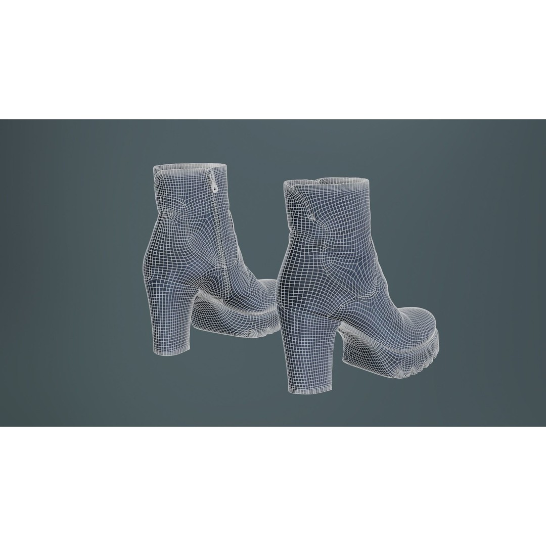 Black Leather Zipper Boots 3D Model – Low Poly Game Asset, FBX, Blender - View 12