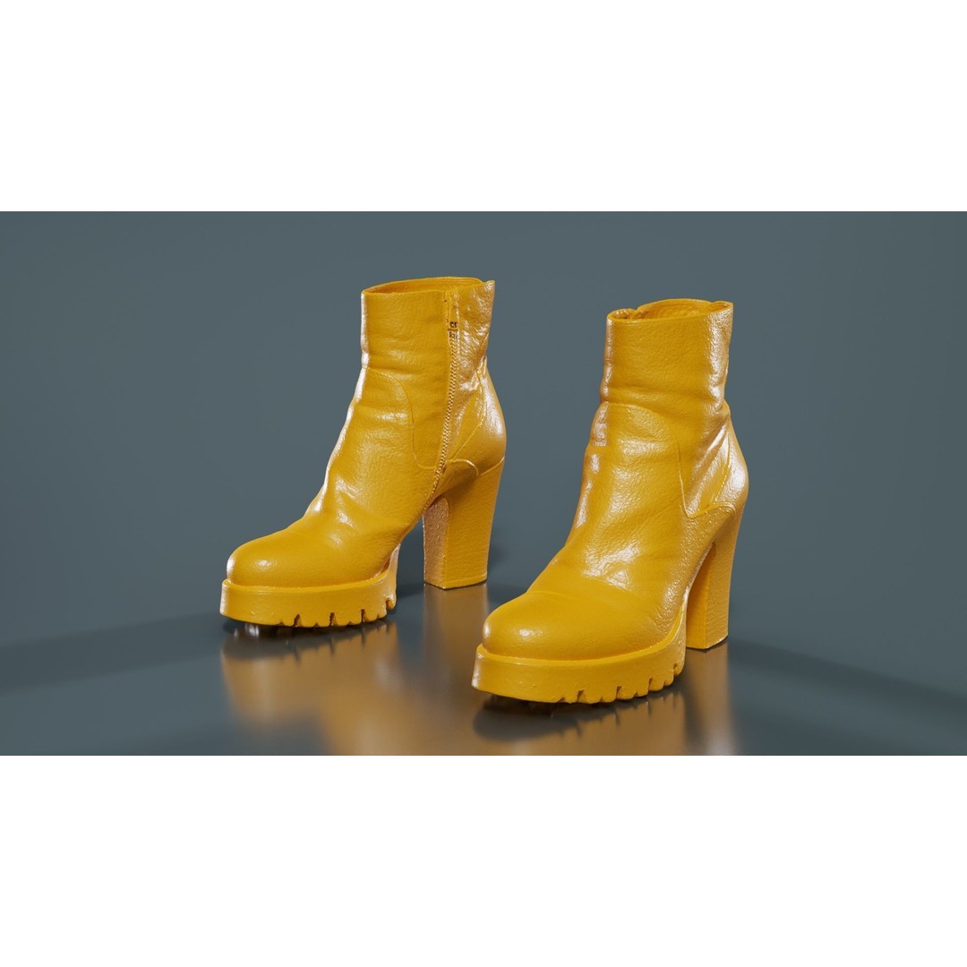 Black Leather Zipper Boots 3D Model – Low Poly Game Asset, FBX, Blender - View 14