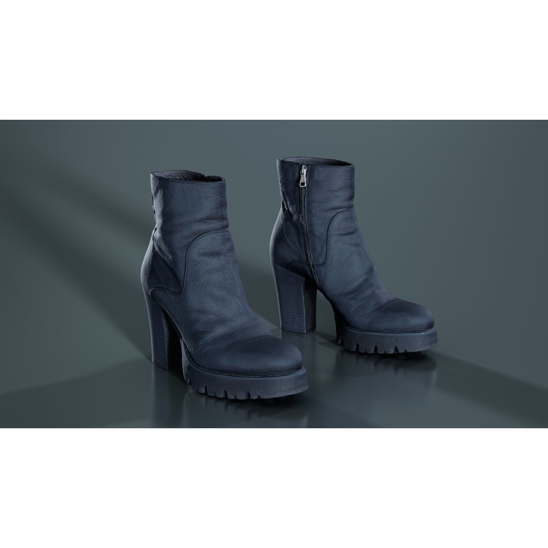 Black Leather Zipper Boots 3D Model – Low Poly Game Asset, FBX, Blender - View 4
