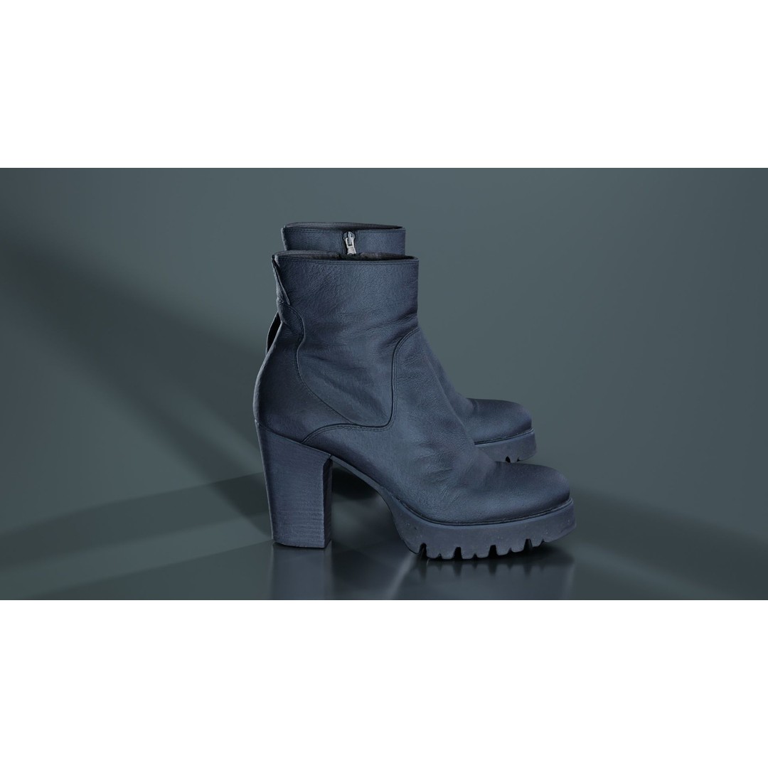 Black Leather Zipper Boots 3D Model – Low Poly Game Asset, FBX, Blender - View 8