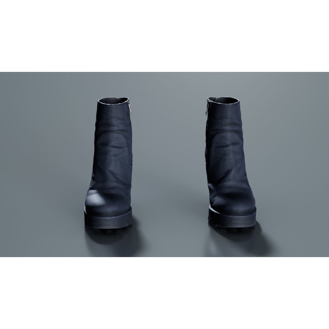 Black Leather Zipper Boots 3D Model – Low Poly Game Asset, FBX, Blender - View 9