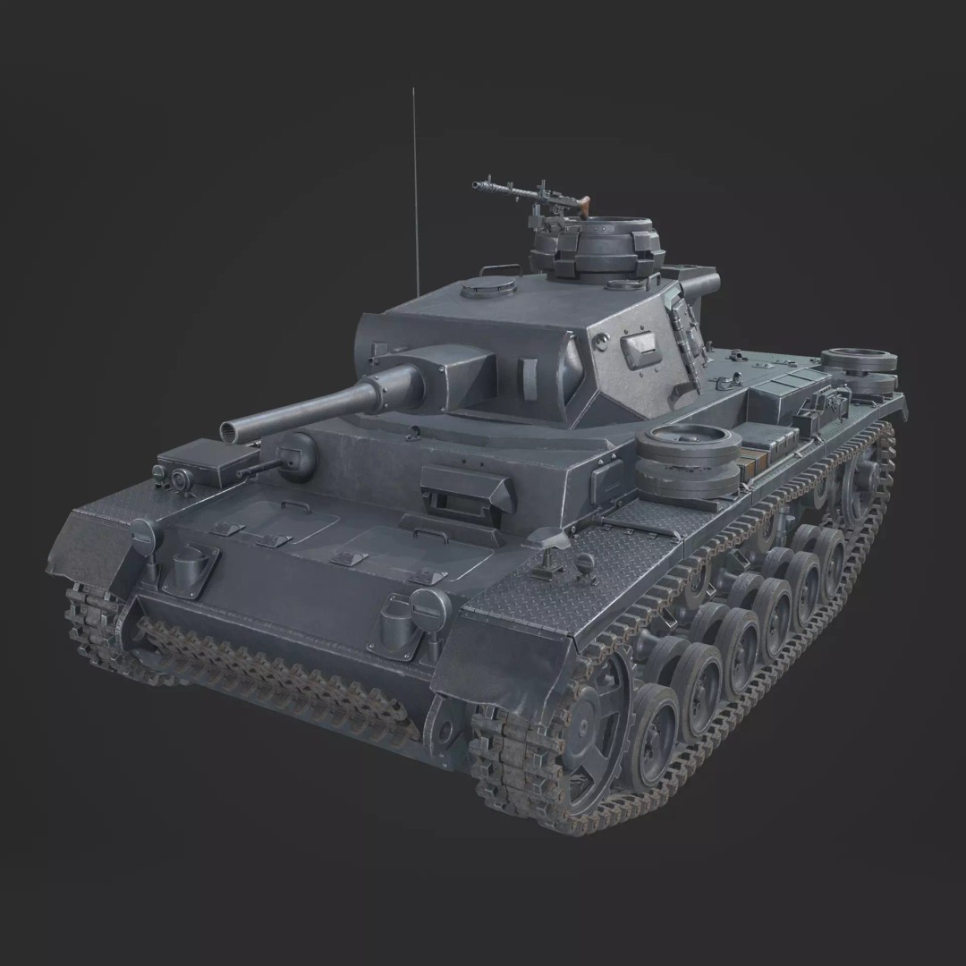Panzer 3 Ausf J 3D Model – Low Poly Military Tank, PBR Textures - View 2