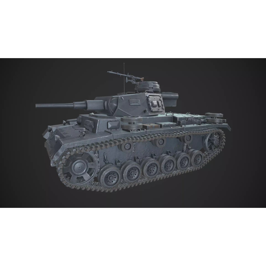 Panzer 3 Ausf J 3D Model – Low Poly Military Tank, PBR Textures - View 3