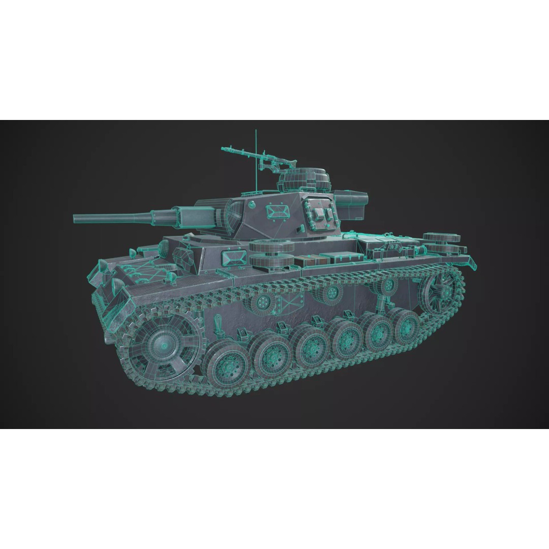 Panzer 3 Ausf J 3D Model – Low Poly Military Tank, PBR Textures - View 4