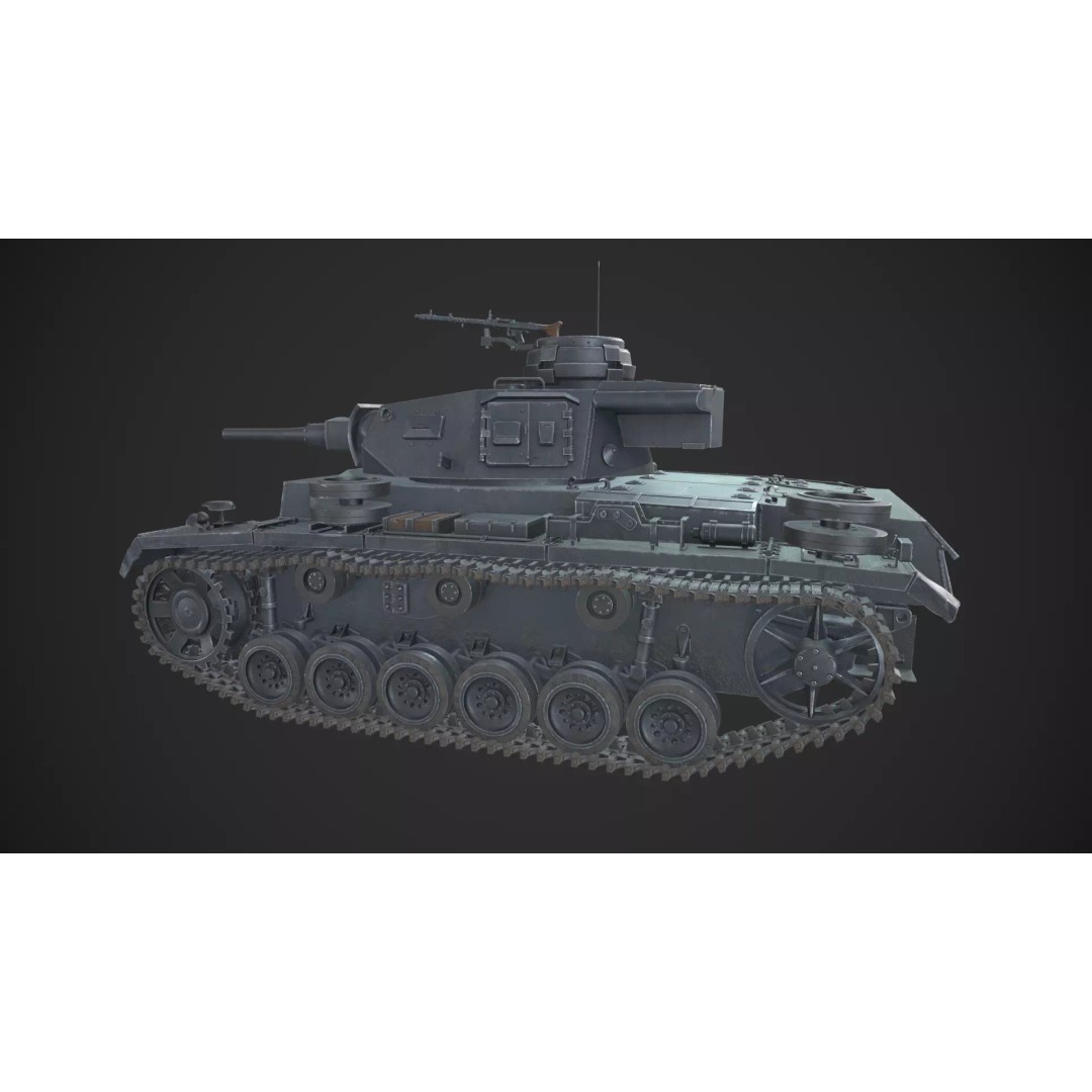 Panzer 3 Ausf J 3D Model – Low Poly Military Tank, PBR Textures - View 5