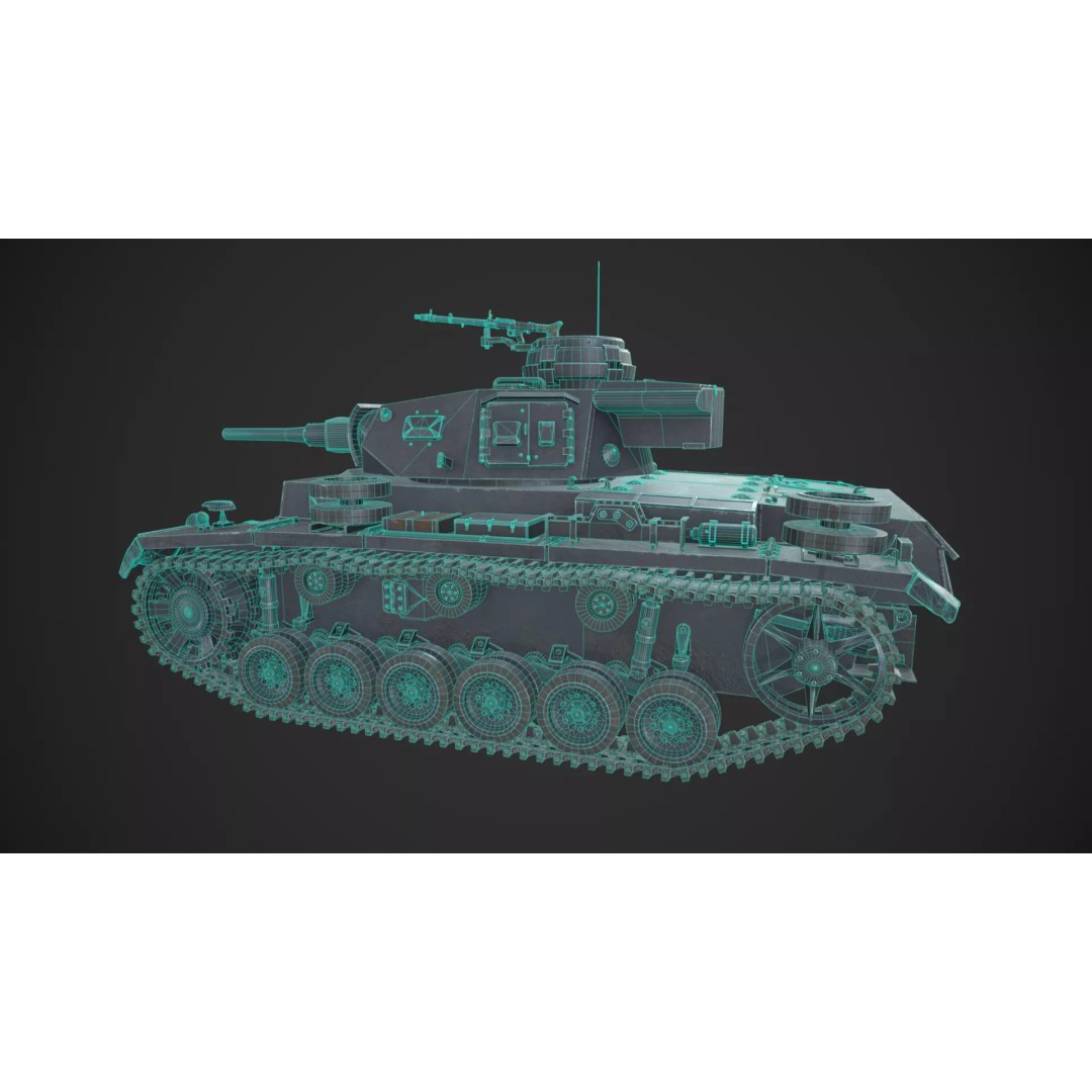 Panzer 3 Ausf J 3D Model – Low Poly Military Tank, PBR Textures - View 6
