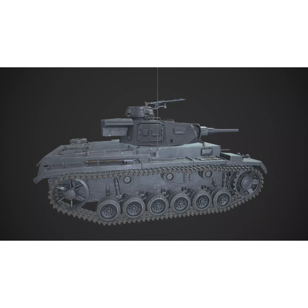 Panzer 3 Ausf J 3D Model – Low Poly Military Tank, PBR Textures - View 7