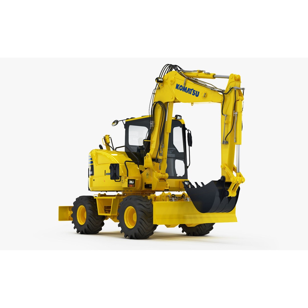 Wheeled Excavator Komatsu PW98MR-8 3D Model – Detailed Industrial Vehicle, FBX - View 10