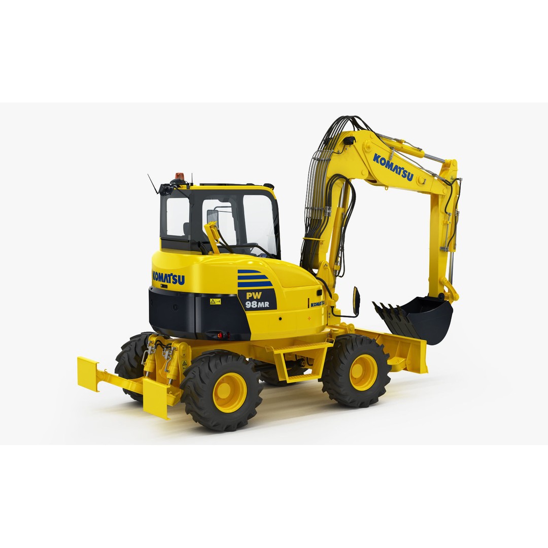 Wheeled Excavator Komatsu PW98MR-8 3D Model – Detailed Industrial Vehicle, FBX - View 13