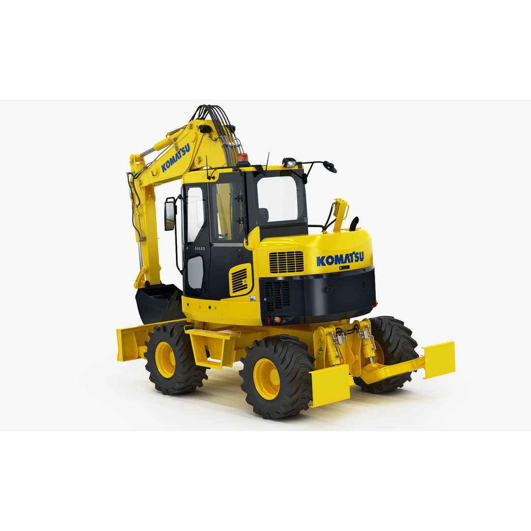 Wheeled Excavator Komatsu PW98MR-8 3D Model – Detailed Industrial Vehicle, FBX - View 15