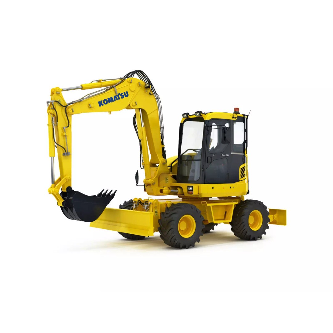 Wheeled Excavator Komatsu PW98MR-8 3D Model – Detailed Industrial Vehicle, FBX - View 2