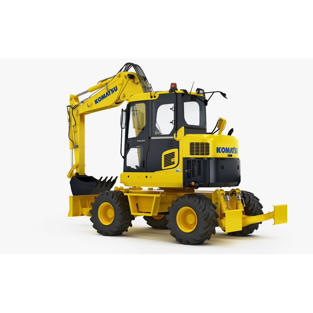 Wheeled Excavator Komatsu PW98MR-8 3D Model – Detailed Industrial Vehicle, FBX - View 7