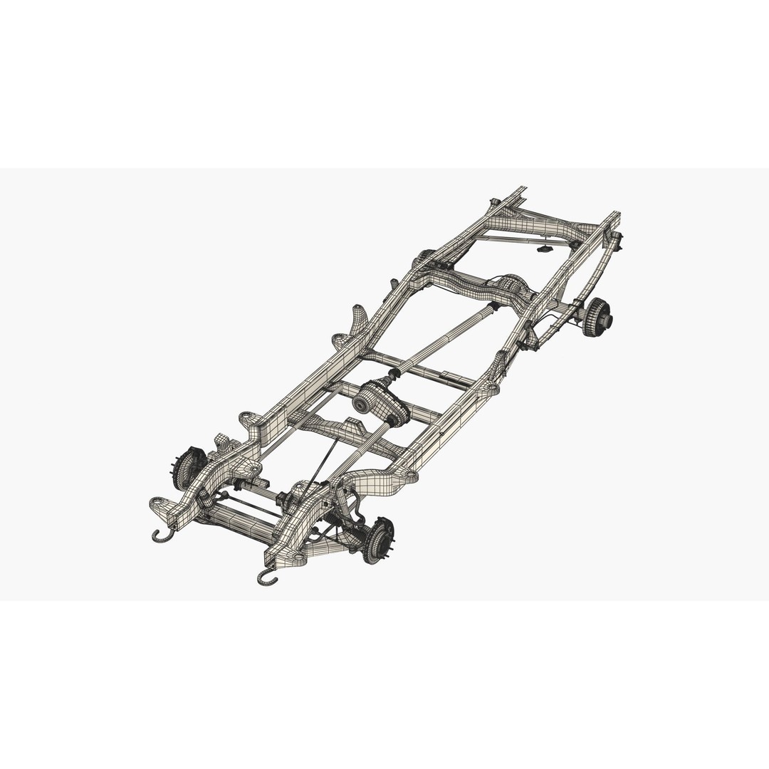 Pickup Truck Chassis 3D Model – Detailed Heavy Duty Design, FBX & OBJ - View 12