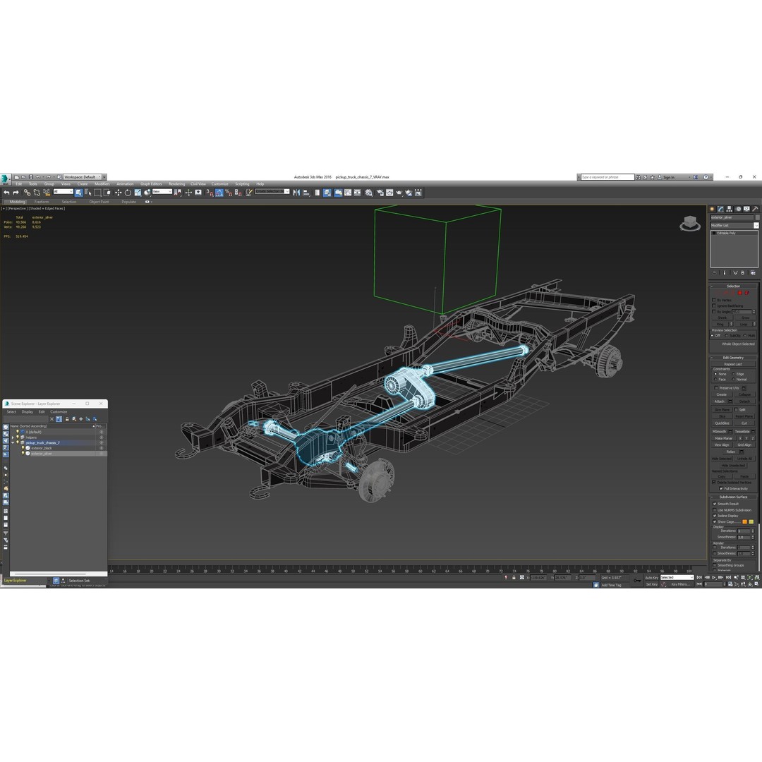 Pickup Truck Chassis 3D Model – Detailed Heavy Duty Design, FBX & OBJ - View 13