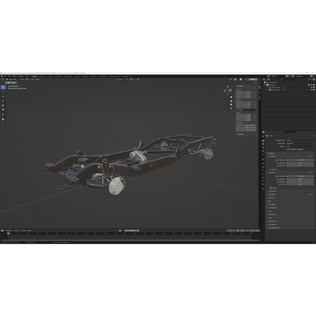 Pickup Truck Chassis 3D Model – Detailed Heavy Duty Design, FBX & OBJ - View 14