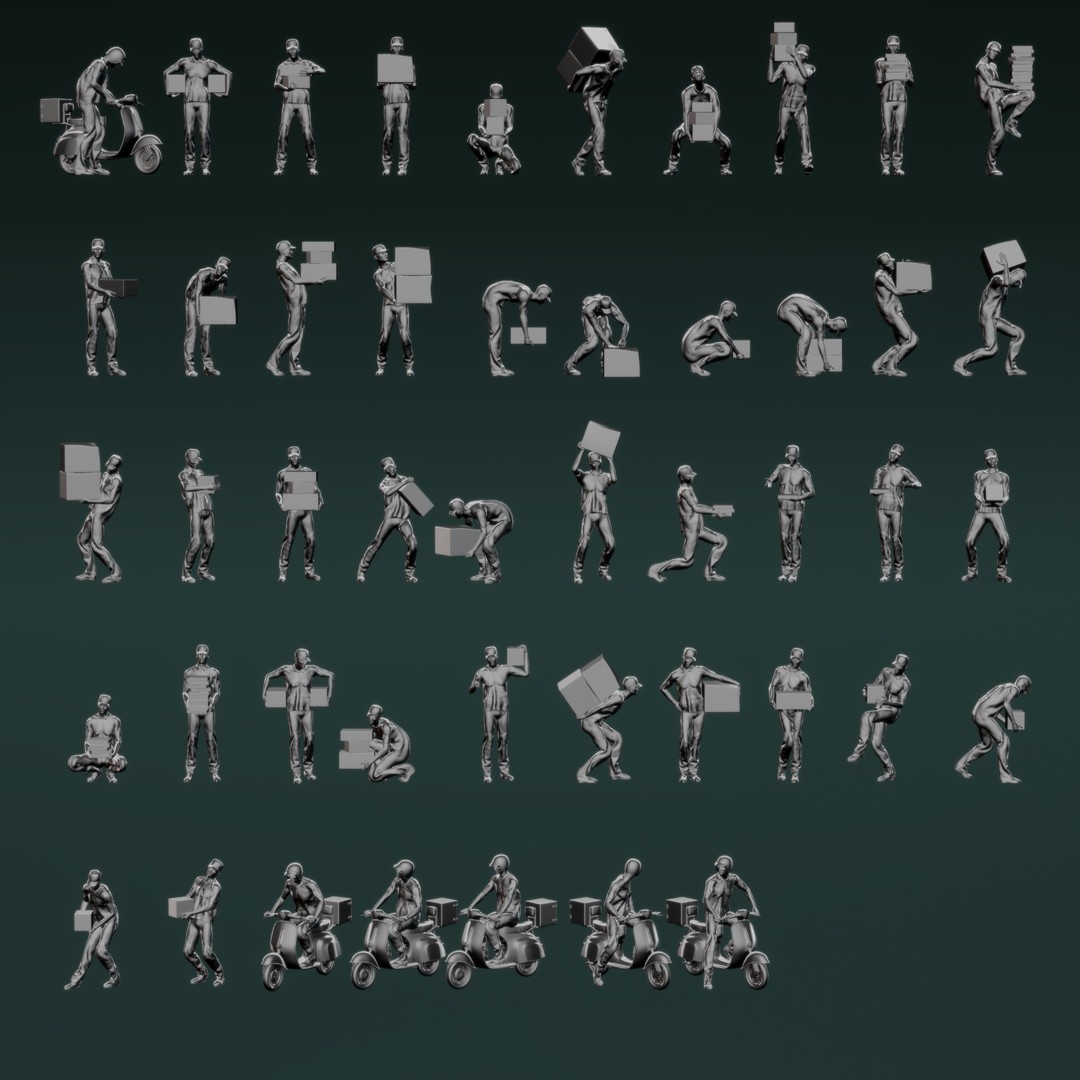 Delivery Man 3D Model – Character Pose Collection for Printing - View 3