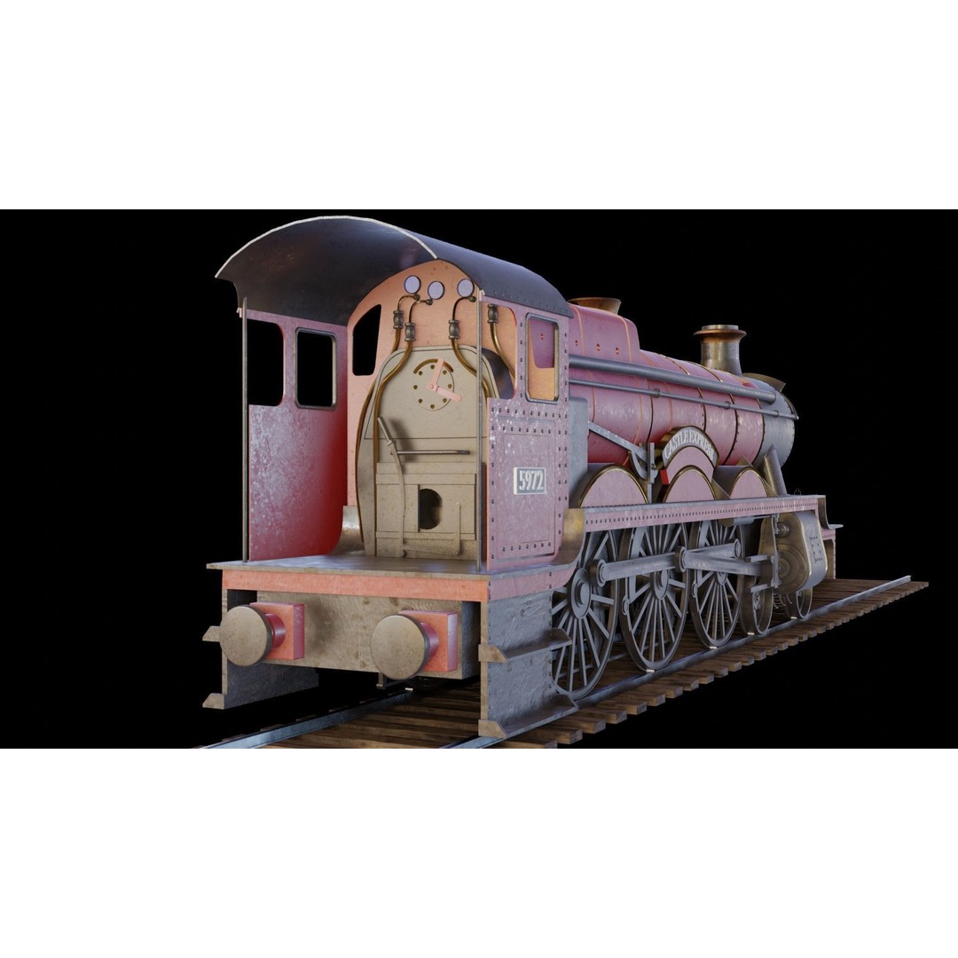 GWR 4900 Class 5972 Olton Hall 3D Model – Low Poly Rigged Game Asset, FBX - View 11