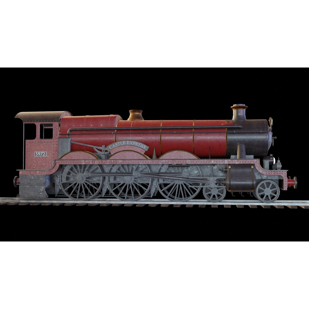 GWR 4900 Class 5972 Olton Hall 3D Model – Low Poly Rigged Game Asset, FBX - View 3