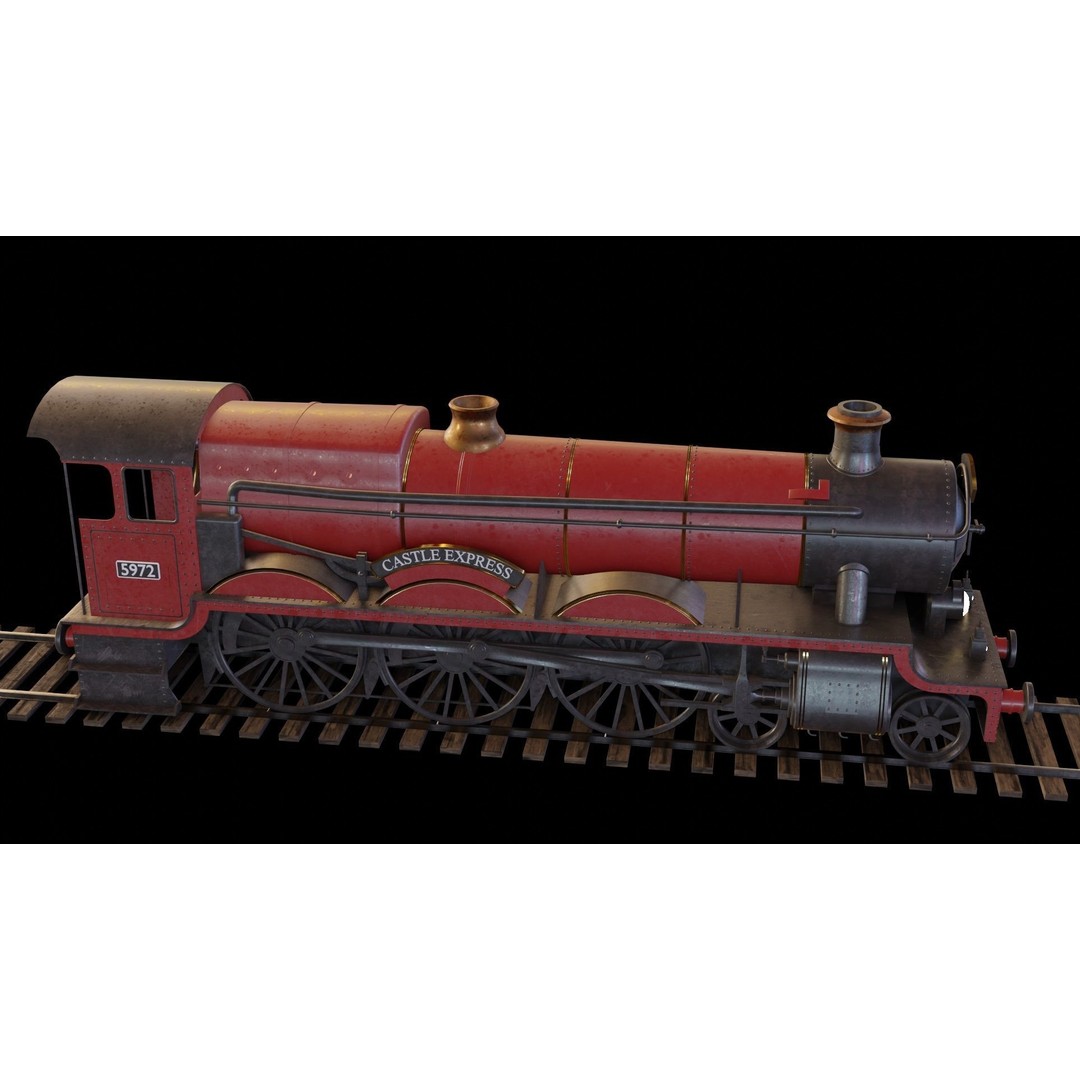 GWR 4900 Class 5972 Olton Hall 3D Model – Low Poly Rigged Game Asset, FBX - View 4