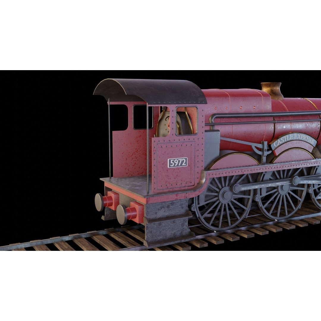 GWR 4900 Class 5972 Olton Hall 3D Model – Low Poly Rigged Game Asset, FBX - View 9