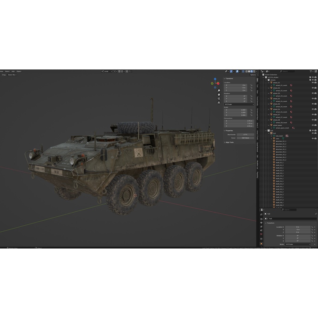 M1126 Stryker 3D Model – Low Poly Game Ready Vehicle, FBX, OBJ - View 17
