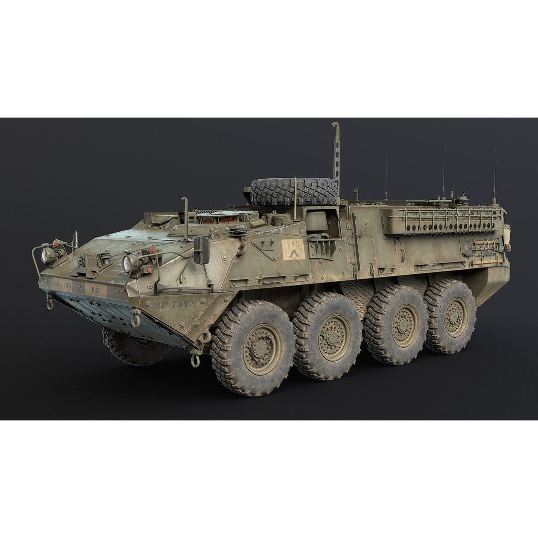M1126 Stryker 3D Model – Low Poly Game Ready Vehicle, FBX, OBJ - View 3