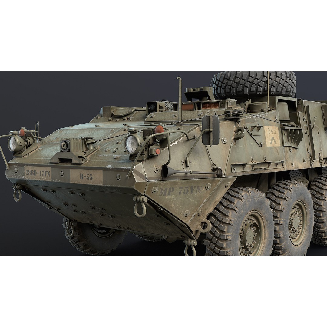 M1126 Stryker 3D Model – Low Poly Game Ready Vehicle, FBX, OBJ - View 4
