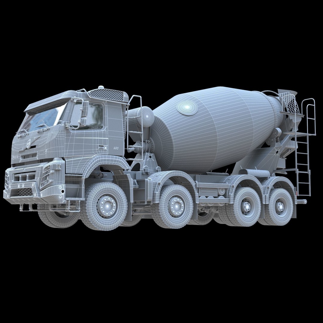 Volvo FMX Truck 3D Model – Customized Concrete Mixer, FBX/OBJ - View 3