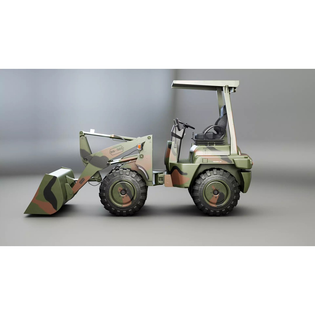 Small Military Wheeled Loader 3D Model – Low Poly Game Asset, FBX - View 3