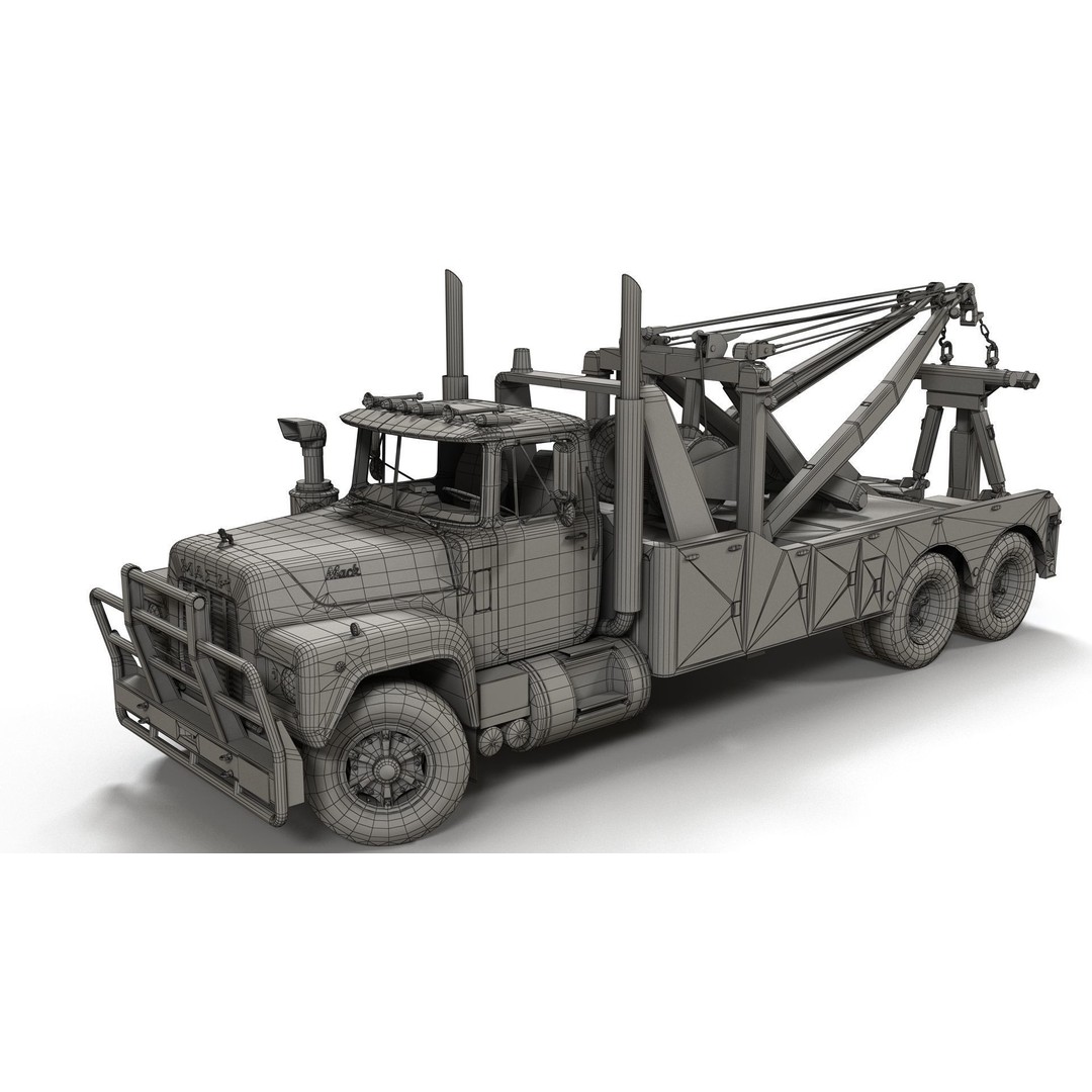 Vintage Heavy Wrecker 3D Model – Low Poly Game-Ready Truck, FBX - View 13