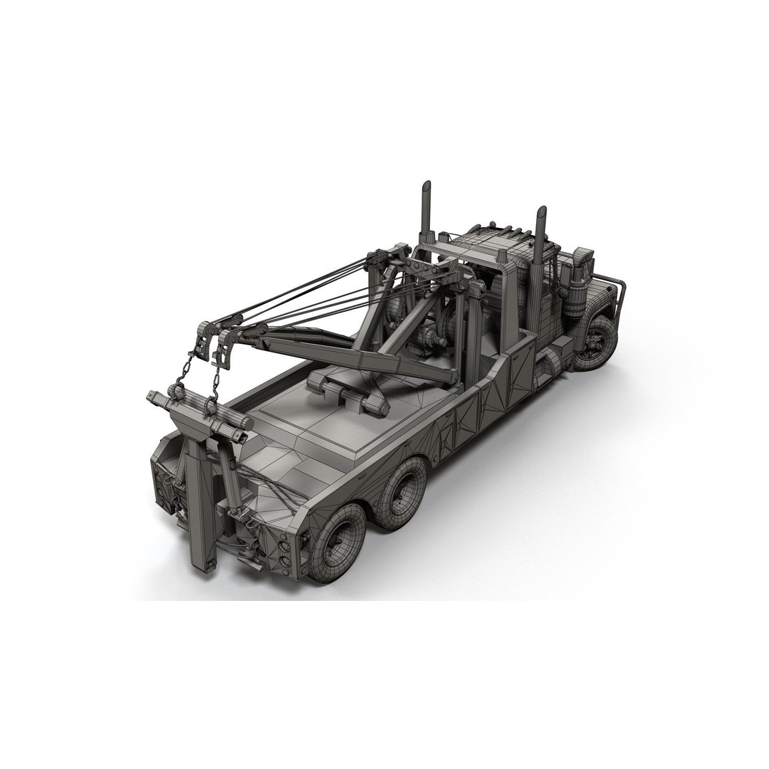 Vintage Heavy Wrecker 3D Model – Low Poly Game-Ready Truck, FBX - View 14