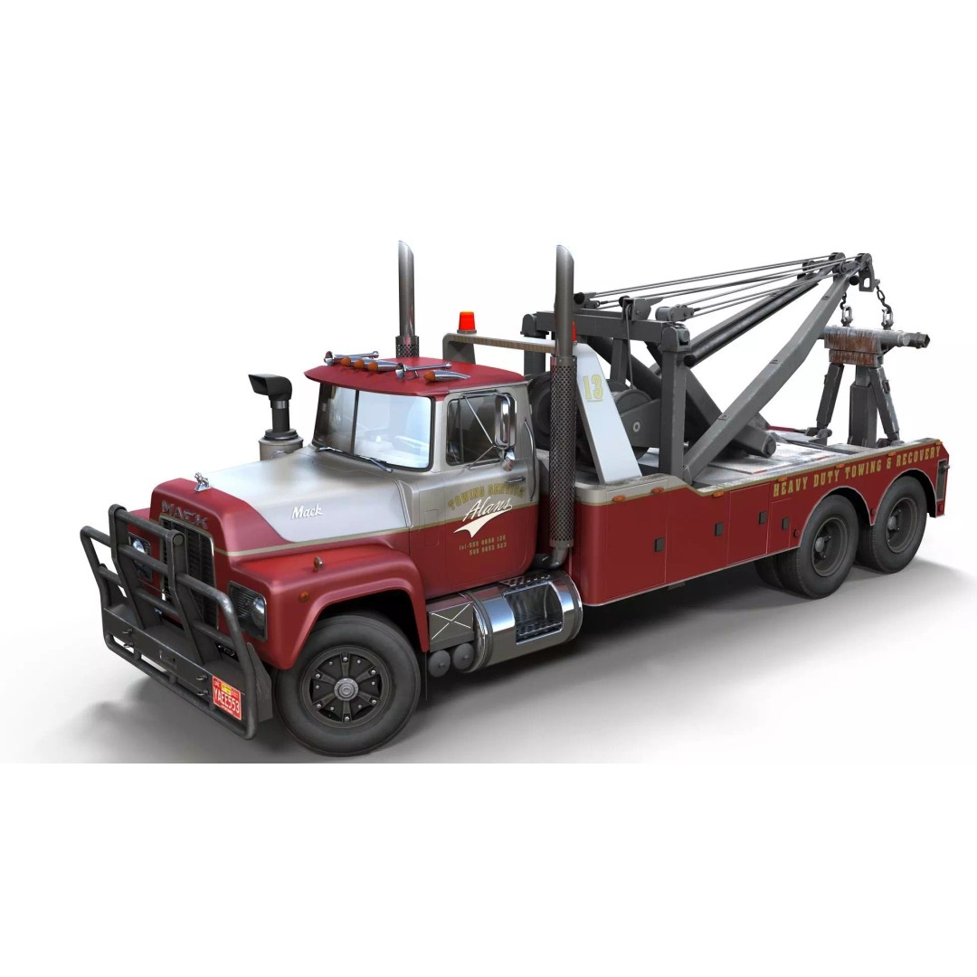 Vintage Heavy Wrecker 3D Model – Low Poly Game-Ready Truck, FBX - View 2