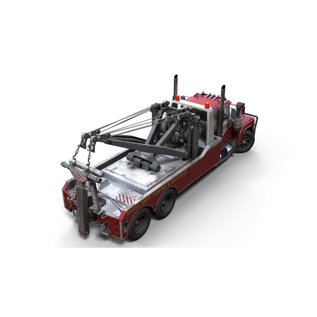 Vintage Heavy Wrecker 3D Model – Low Poly Game-Ready Truck, FBX - View 3