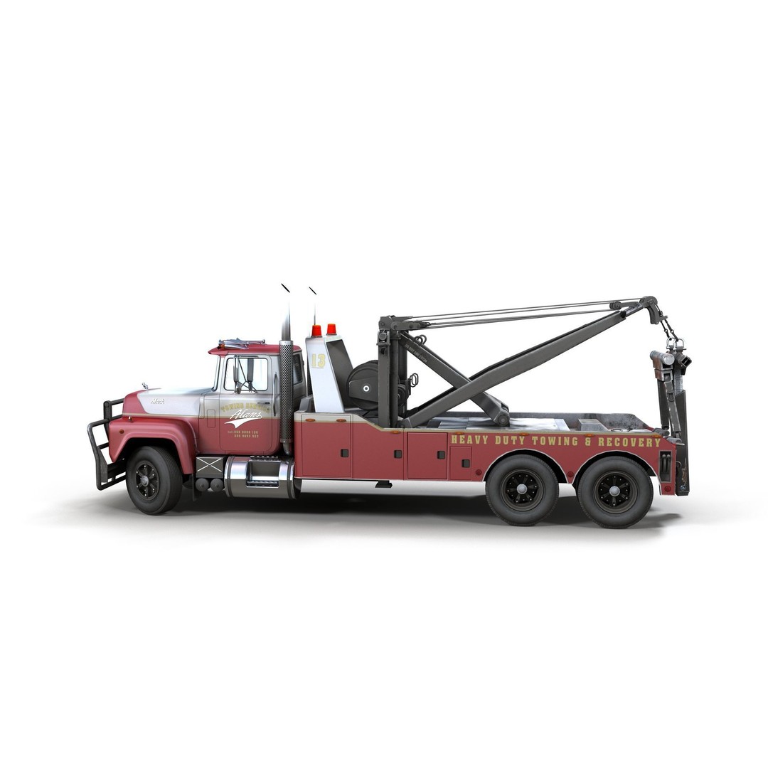 Vintage Heavy Wrecker 3D Model – Low Poly Game-Ready Truck, FBX - View 6