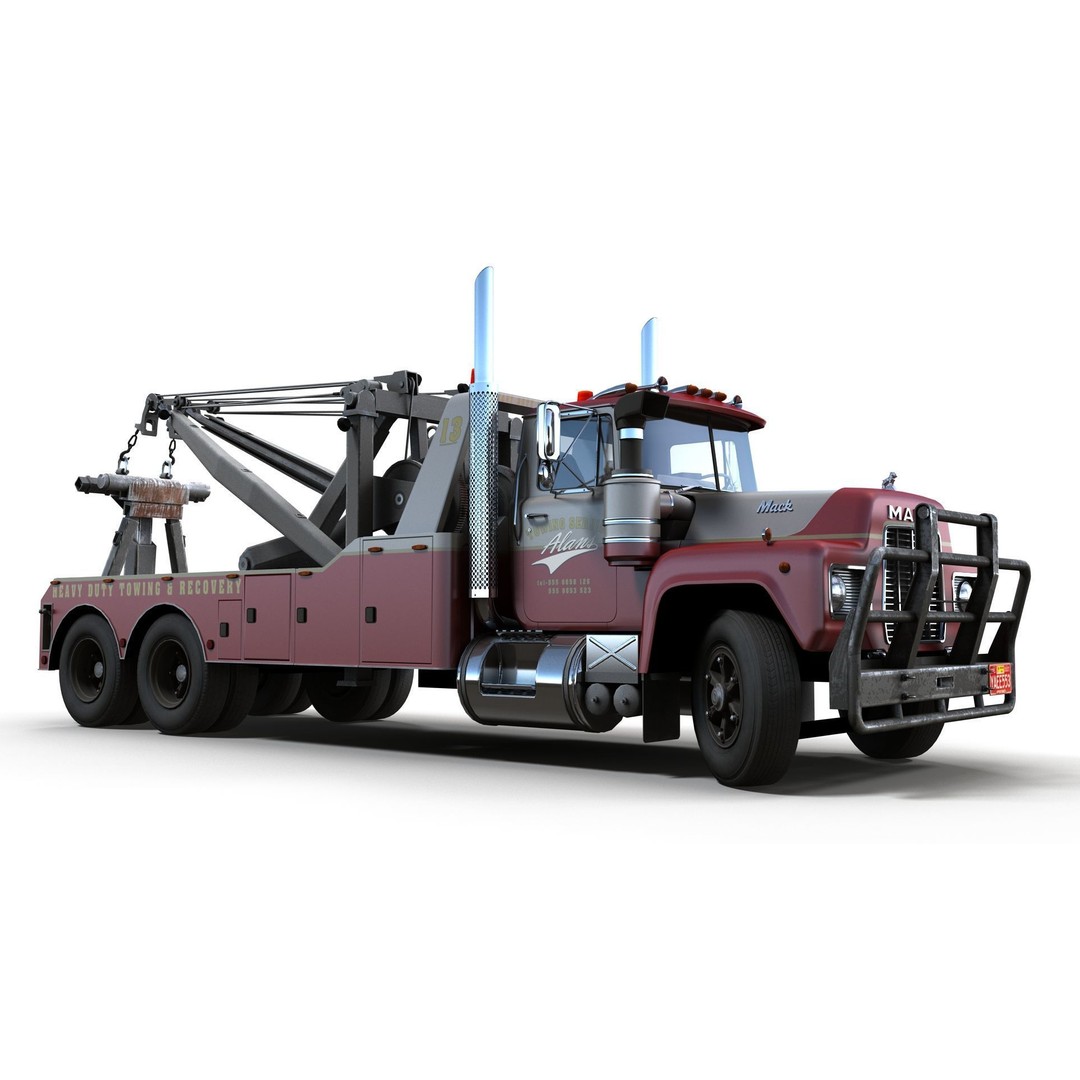 Vintage Heavy Wrecker 3D Model – Low Poly Game-Ready Truck, FBX - View 7