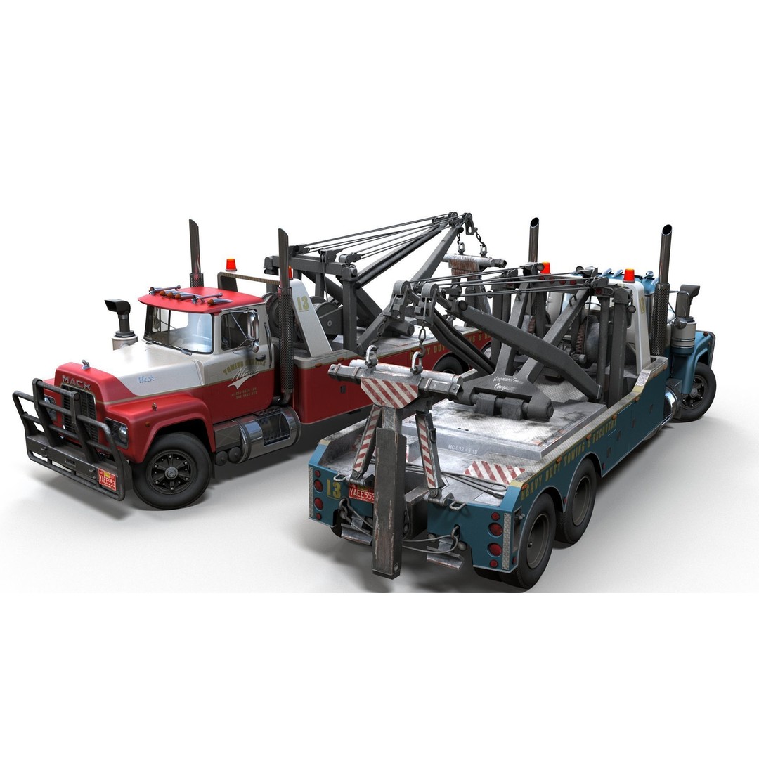 Vintage Heavy Wrecker 3D Model – Low Poly Game-Ready Truck, FBX - View 9