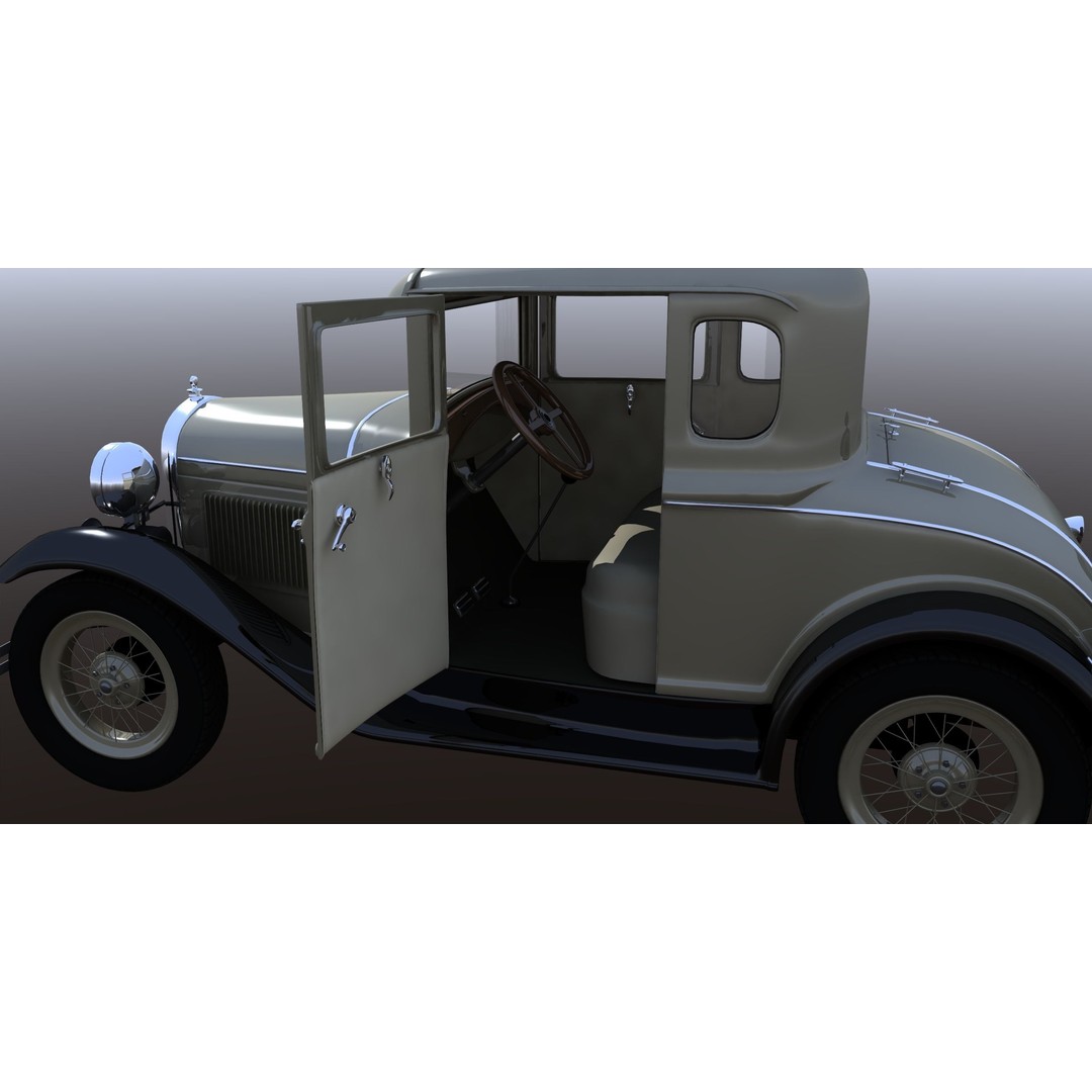 1930s Car 3D Model – Antique Vehicle for Background Use, FBX - View 13