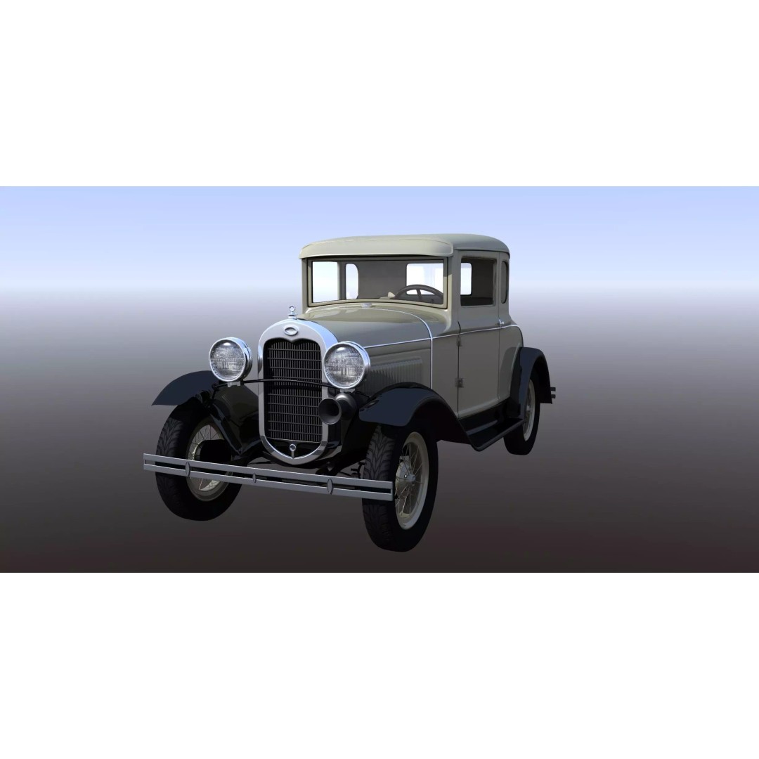 1930s Car 3D Model – Antique Vehicle for Background Use, FBX - View 2