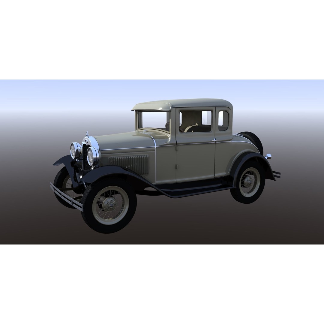 1930s Car 3D Model – Antique Vehicle for Background Use, FBX - View 3