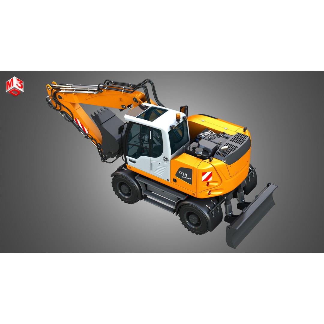 Liebherr A918 Wheeled Excavator 3D Model – High Poly PBR Asset, FBX
