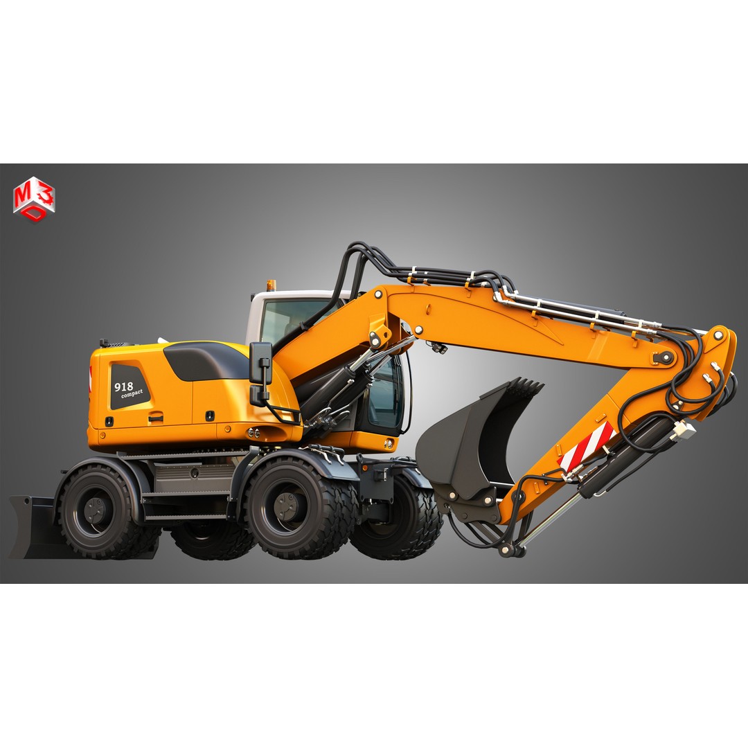 Liebherr A918 Wheeled Excavator 3D Model – High Poly PBR Asset, FBX - View 10