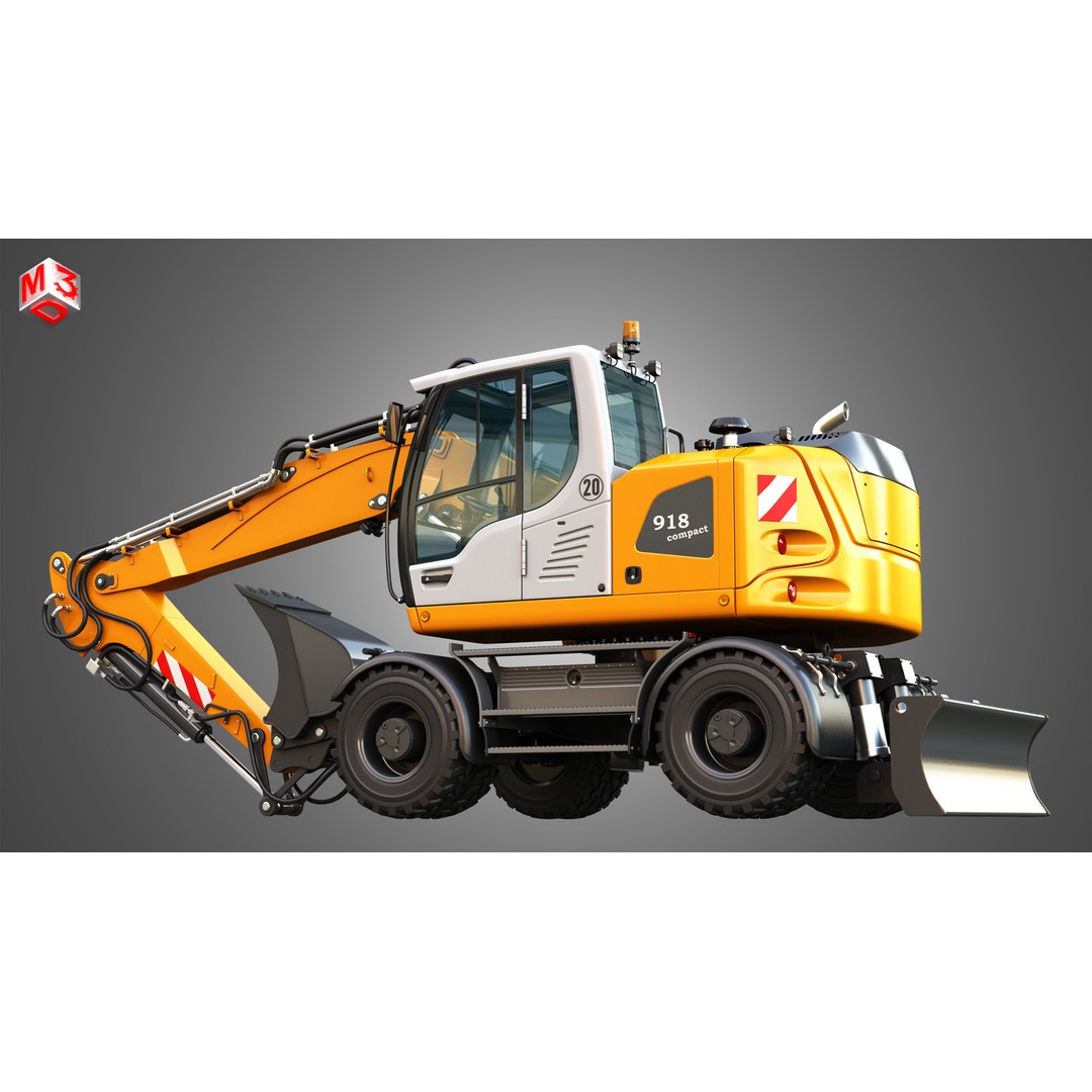 Liebherr A918 Wheeled Excavator 3D Model – High Poly PBR Asset, FBX - View 11