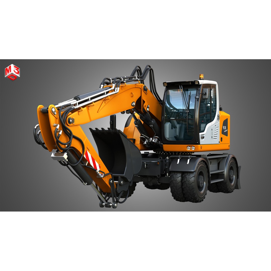 Liebherr A918 Wheeled Excavator 3D Model – High Poly PBR Asset, FBX - View 12