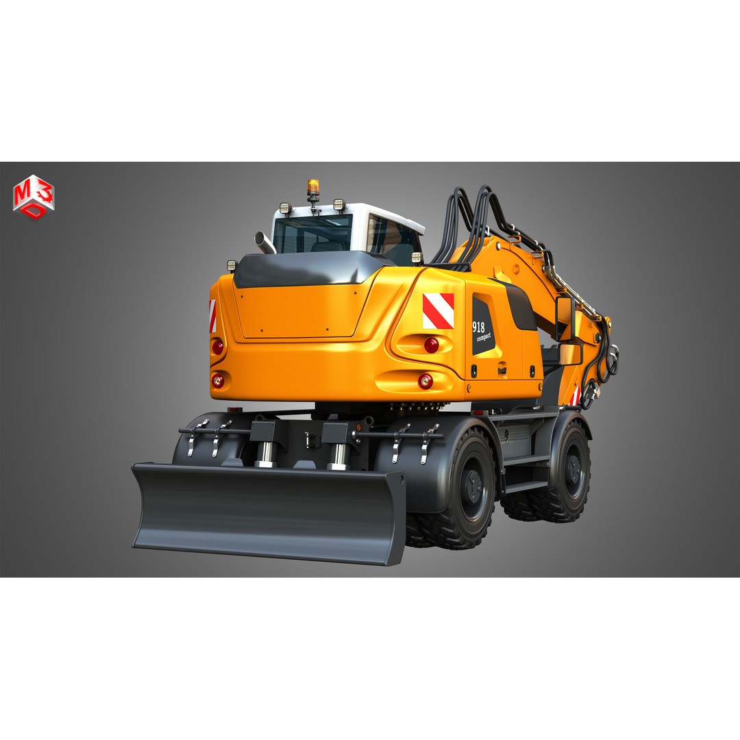 Liebherr A918 Wheeled Excavator 3D Model – High Poly PBR Asset, FBX - View 13
