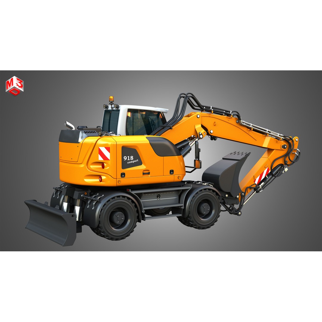 Liebherr A918 Wheeled Excavator 3D Model – High Poly PBR Asset, FBX - View 17