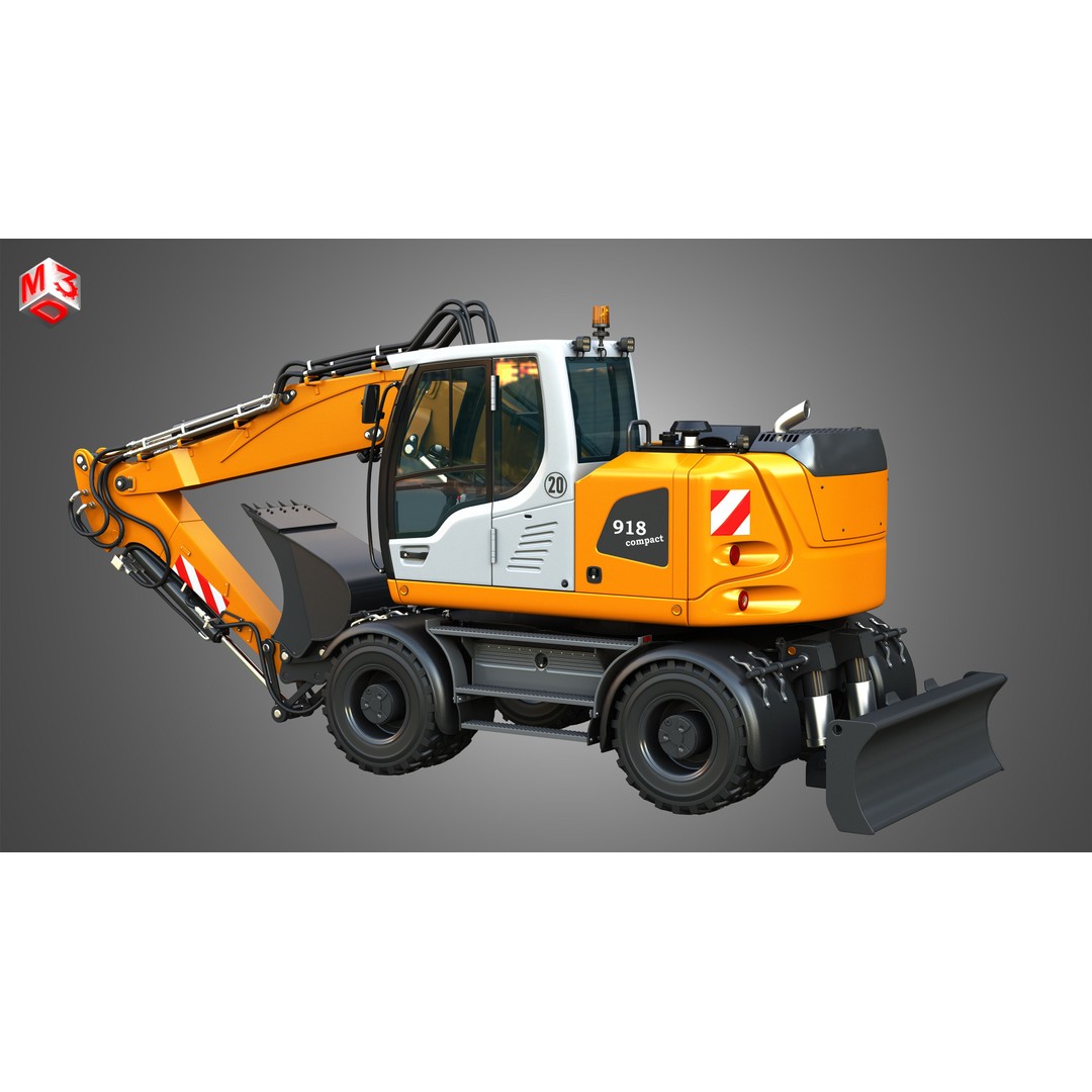 Liebherr A918 Wheeled Excavator 3D Model – High Poly PBR Asset, FBX - View 19