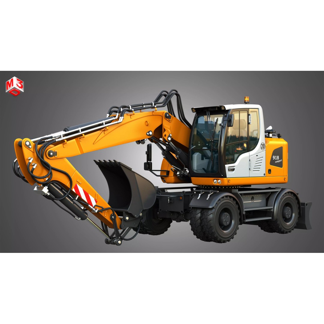 Liebherr A918 Wheeled Excavator 3D Model – High Poly PBR Asset, FBX - View 2