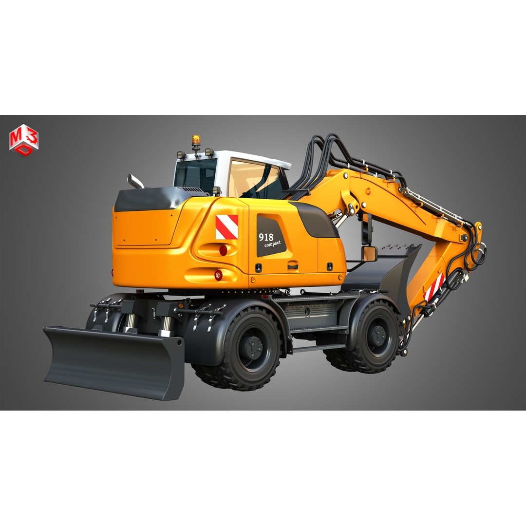 Liebherr A918 Wheeled Excavator 3D Model – High Poly PBR Asset, FBX - View 3